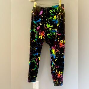 Cotton Elastic Band Black Rainbow Paint Leggings